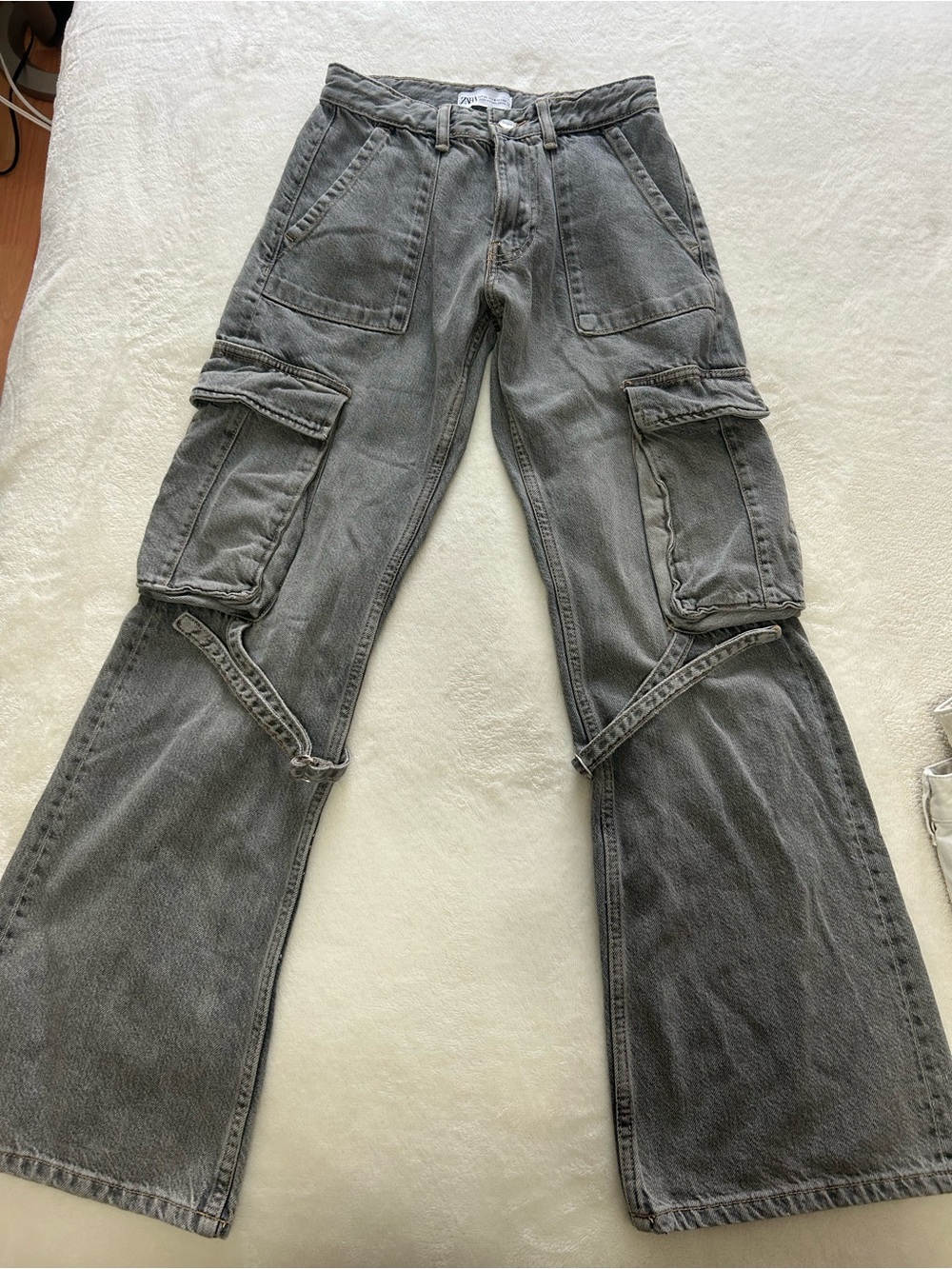 Zara Gray Cargo Jeans with Utility Pockets